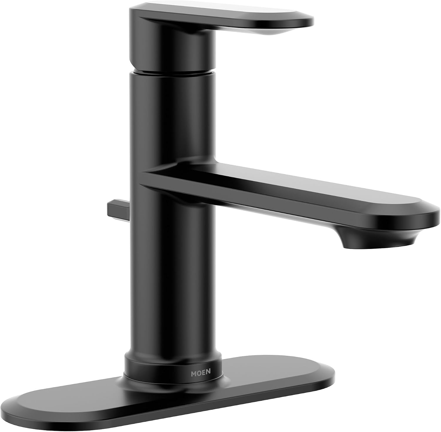 Moen Greenfield Matte Black Single Handle Bathroom Sink Faucet with Optional Deckplate, 6504BL