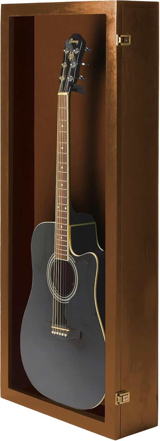 PENNZONI Acoustic Guitar Display Case - Acrylic Acoustic Guitar Case - Guitar Display Case Wall Mount Made from Hardwood Frame & Clear Acrylic - Walnut w/No Felt
