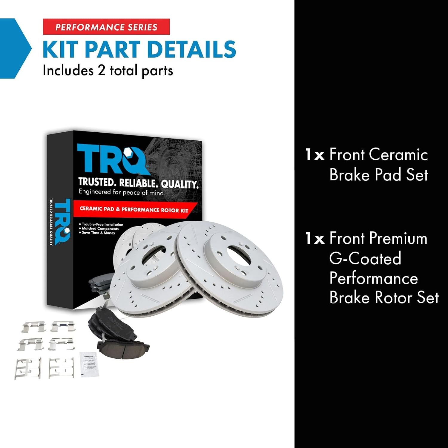 TRQ Performance Front Brake Pad and Rotor Set Ceramic Coated Drilled Slotted Vented Rotors Compatible with 1998-2002 Honda Accord