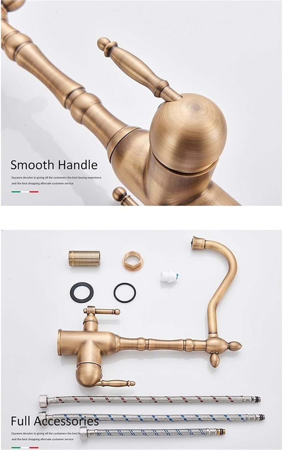 Antique Brass Filtered Kitchen Faucet Mixer Tap Hot Cold Water 360 Rotation Water Purification Water Crane Tap(Gold)