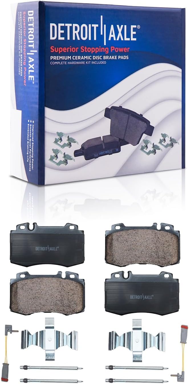 Detroit Axle - Brake Kit for 2003-2006 Mercedes-Benz E500, Drilled and Slotted Disc Brake Rotors Ceramic Brakes Pads 2004 2005 Replacement: 12.28' inch Front and 11.81' inch Rear Rotors