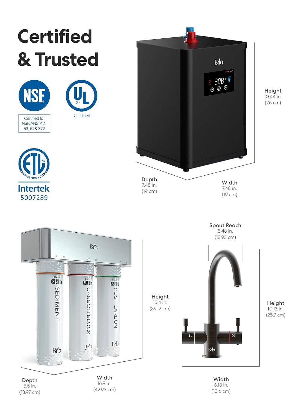 Brio 3-Stage Digital Instant Hot Water Undersink Dispenser System with Dual Flow Faucet in Oil Rubbed Bronze, Dispenses Hot & Room, NSF/ANSI 42, 53, 61 & 372, Filters Included