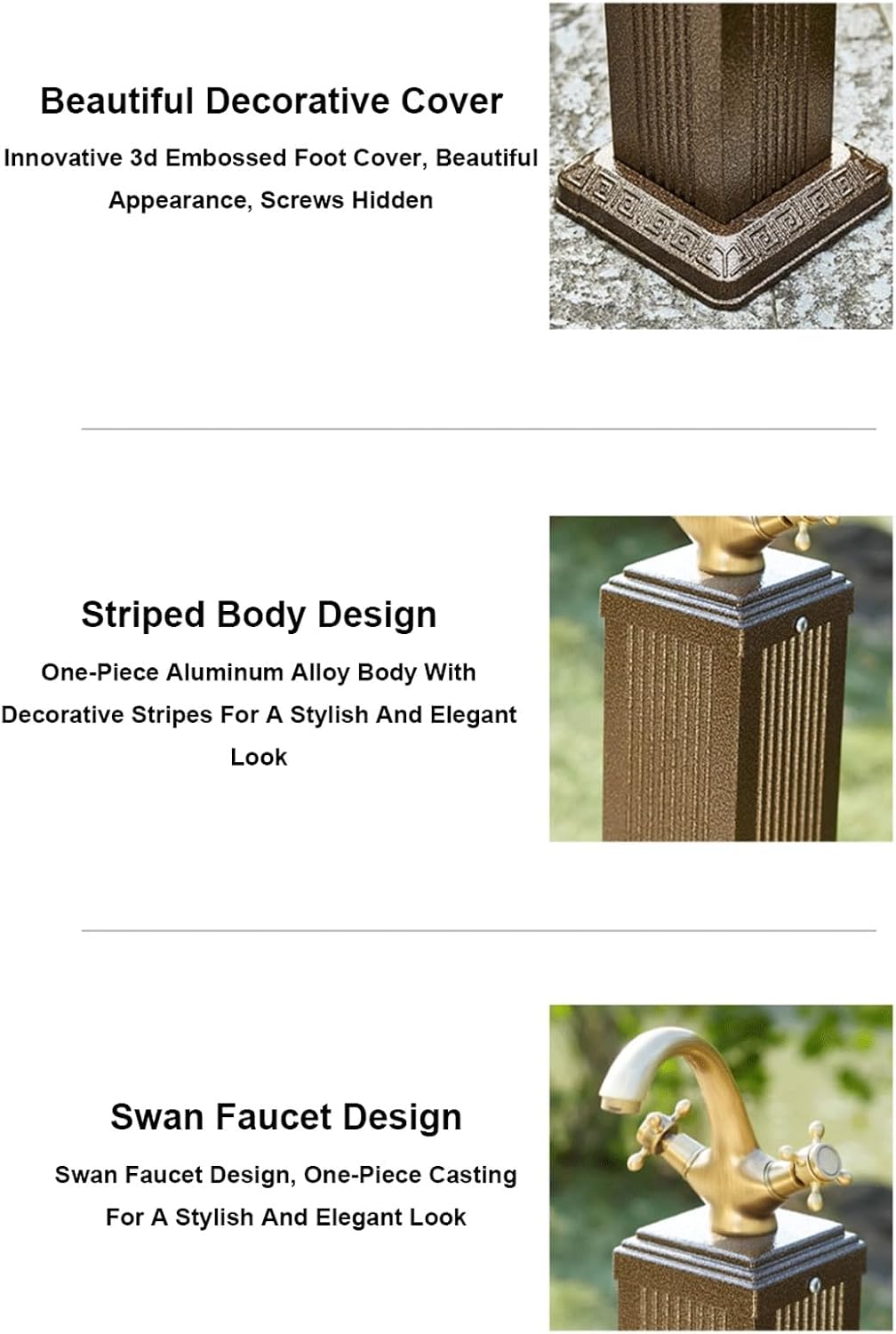 Outdoor Freestanding Hot & Cold Water Dispenser - Aluminum Square Hydrant Faucet, Antifreeze for Garden, Vertical Water Column (Grey)
