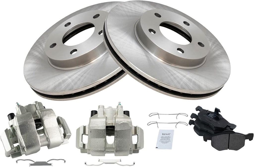 TRQ Front Brake Pad and Rotor Set Semi Metallic Vented Rotors Calipers Compatible with 2007 Mercury Mariner