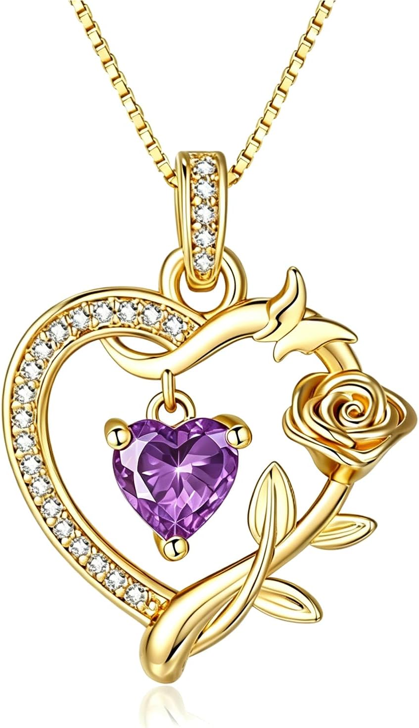 HeartMelody Heart Necklaces for Women Gold,14k 18K White Gold Plated Dainty Rose Butterfly Necklace with Garnet Birthstone Pendant Necklace Everyday Jewelry Birthday Christmas Gifts for Women Mom Her