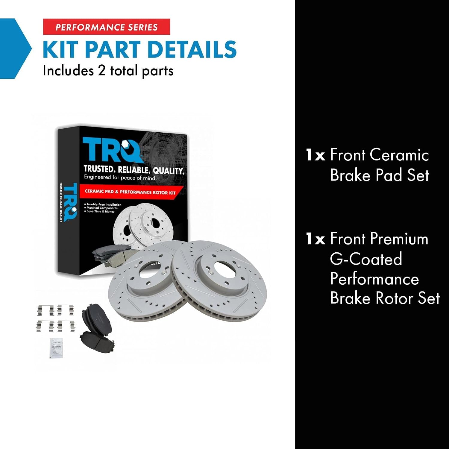 TRQ Performance Front Brake Pad and Rotor Set Ceramic Coated Drilled Slotted Vented Rotors Compatible with 2010-2013 Kia Forte Forte Koup