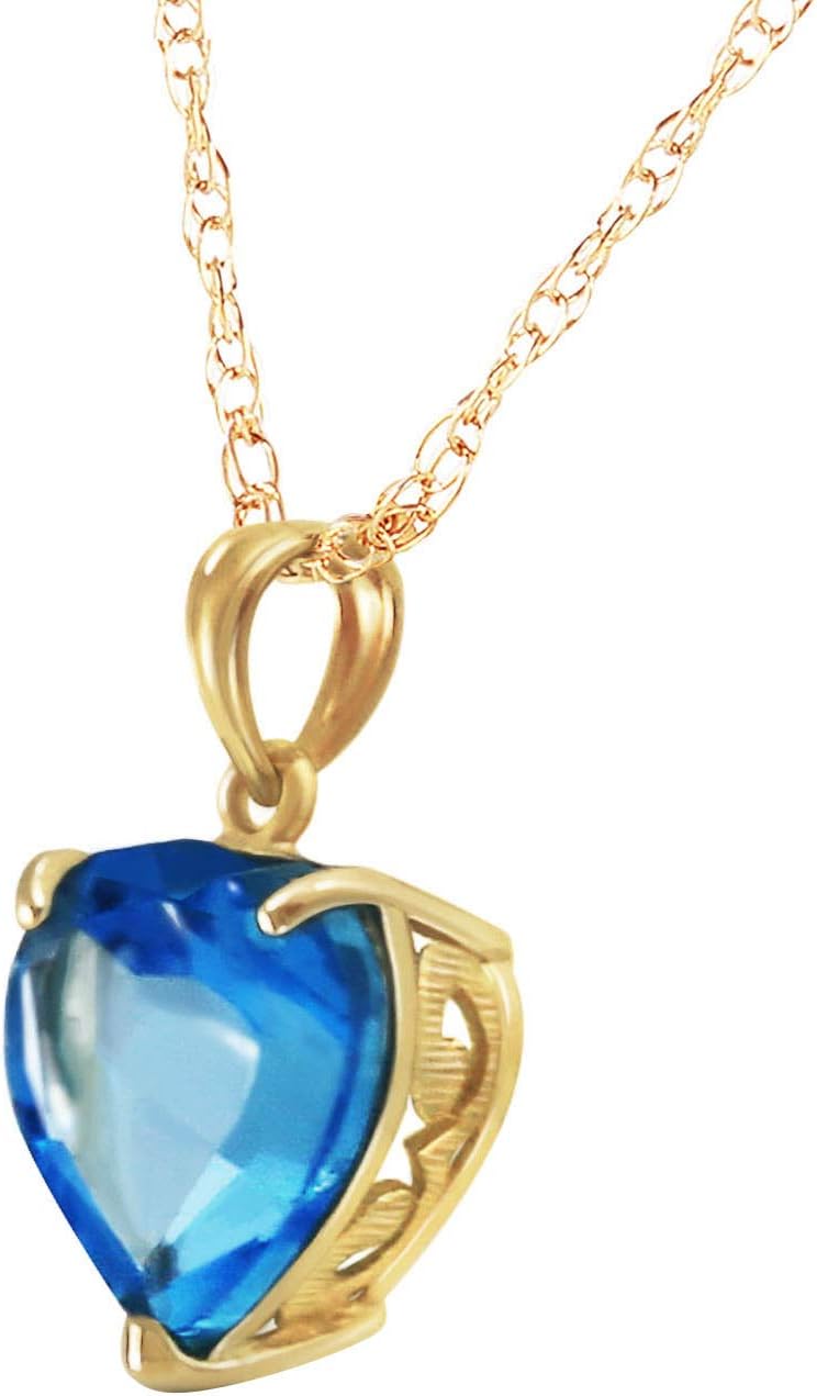 Galaxy Gold GG 6.3 Carat 14k Solid Gold Necklace with Natural Heart Shaped 10 mm Blue Topaz