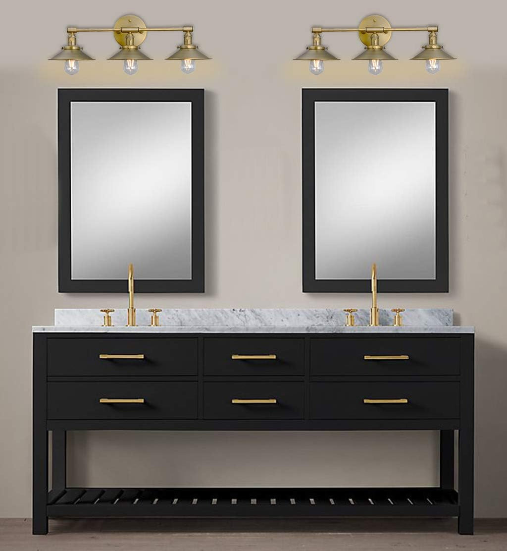 Phansthy Antique Brass Wall Sconce 3 Light Vanity Light with 7.87' Metal Flared Light Shade
