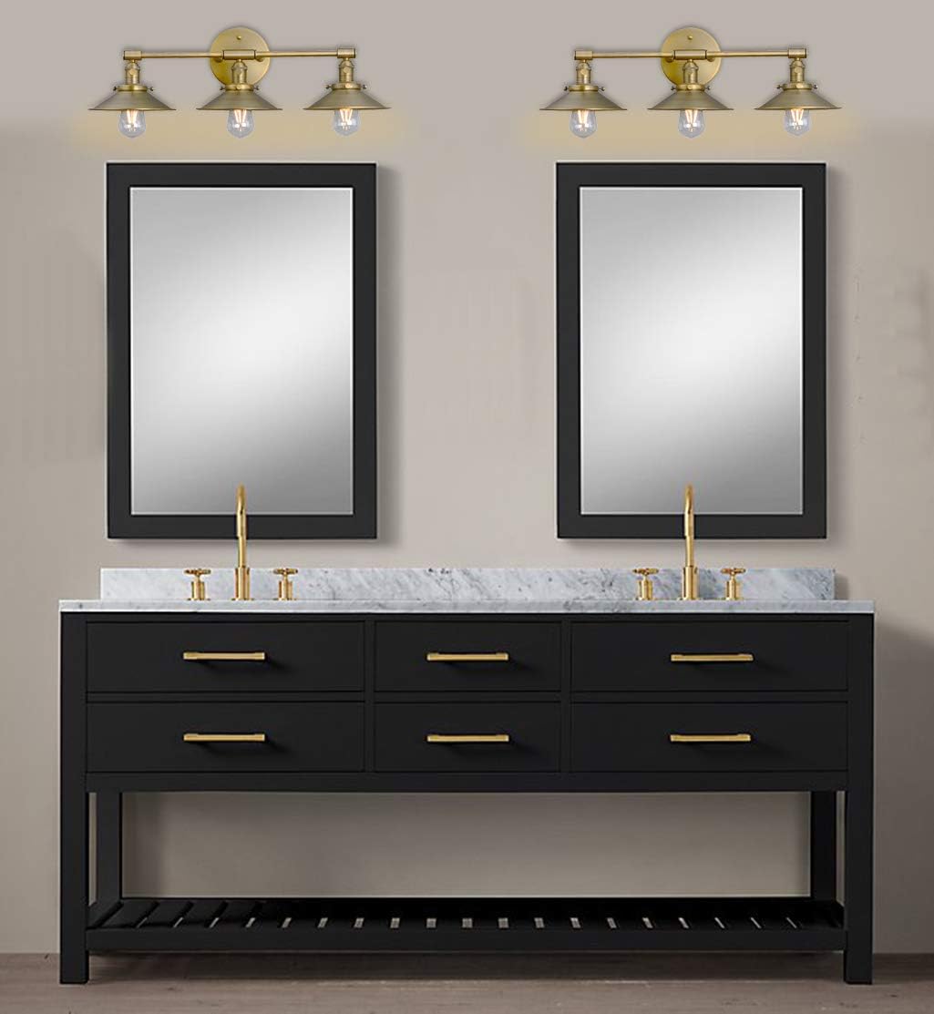 Phansthy Antique Brass Wall Sconce 3 Light Vanity Light with 7.87' Metal Flared Light Shade