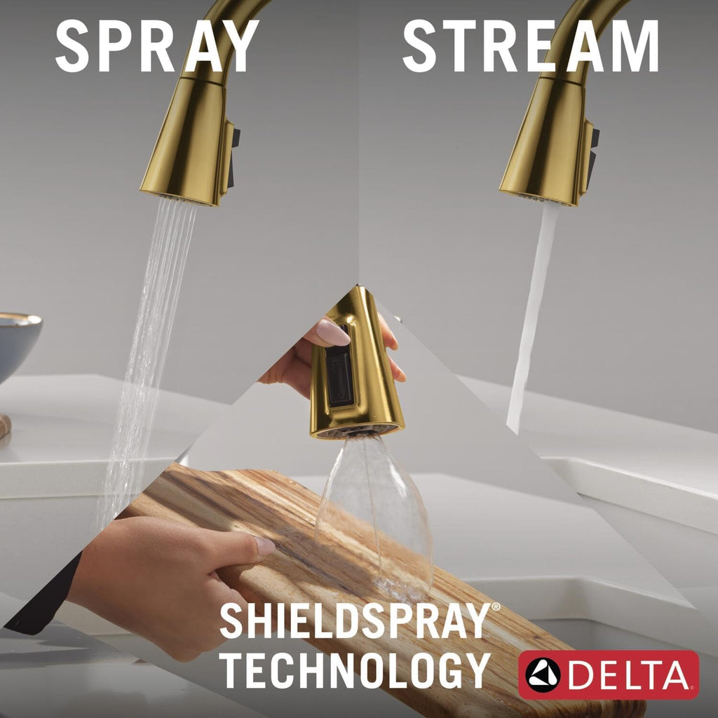Delta Lenta Touchless Kitchen Faucet with Touch Technology, Brushed Gold Kitchen Sink Faucet with Pull Down Sprayer, Brushed Gold 19802TLZ-GB-DST