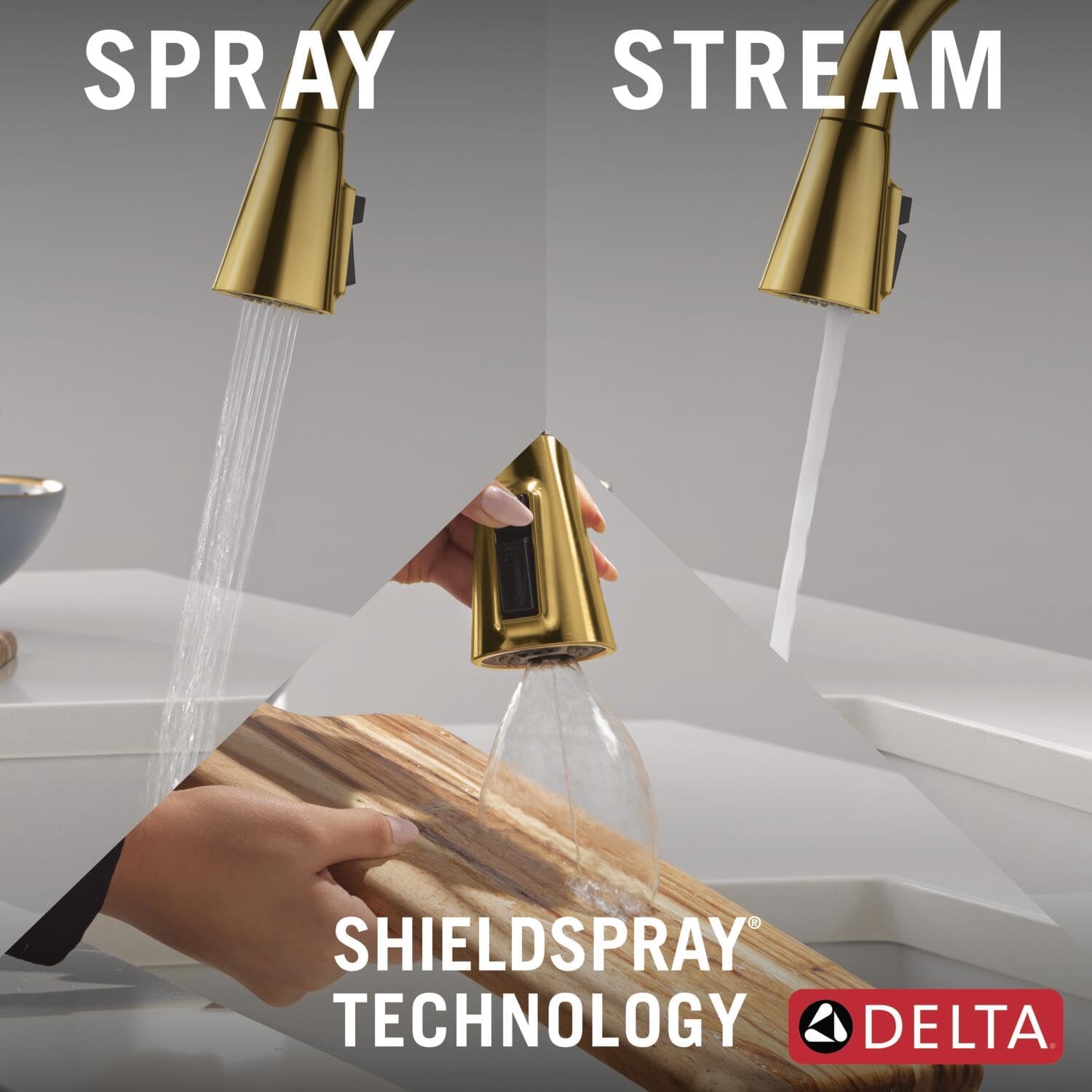 Delta Lenta Touchless Kitchen Faucet with Touch Technology, Brushed Gold Kitchen Sink Faucet with Pull Down Sprayer, Brushed Gold 19802TLZ-GB-DST