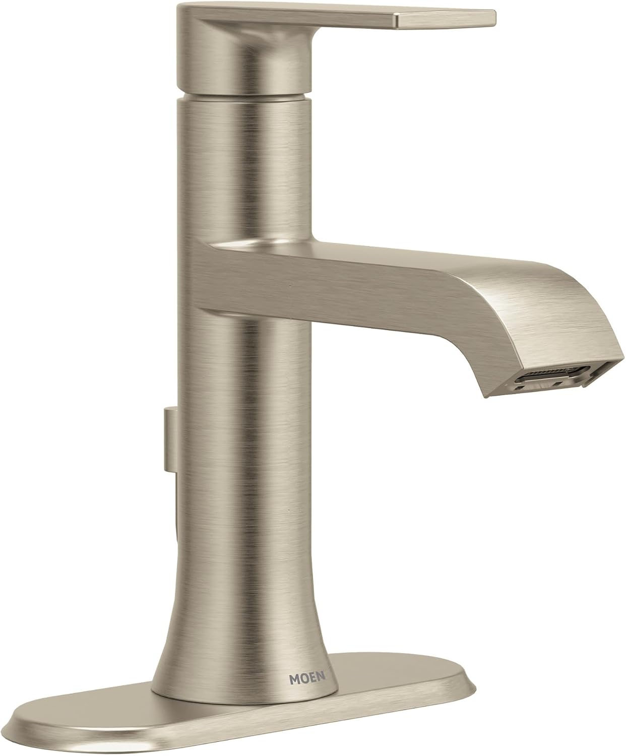 Moen Genta LX Brushed Nickel One-Handle Modern Bathroom Sink Faucet with Optional Deckplate for Bath Countertop and Three-Hole or One-Hole Sinks, 6706BN