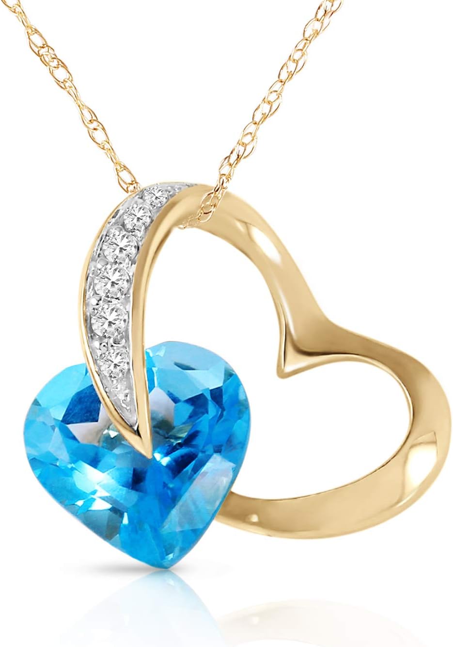 Galaxy Gold GG 14k Yellow Gold Heart Necklace with Natural Diamonds and Blue Topaz