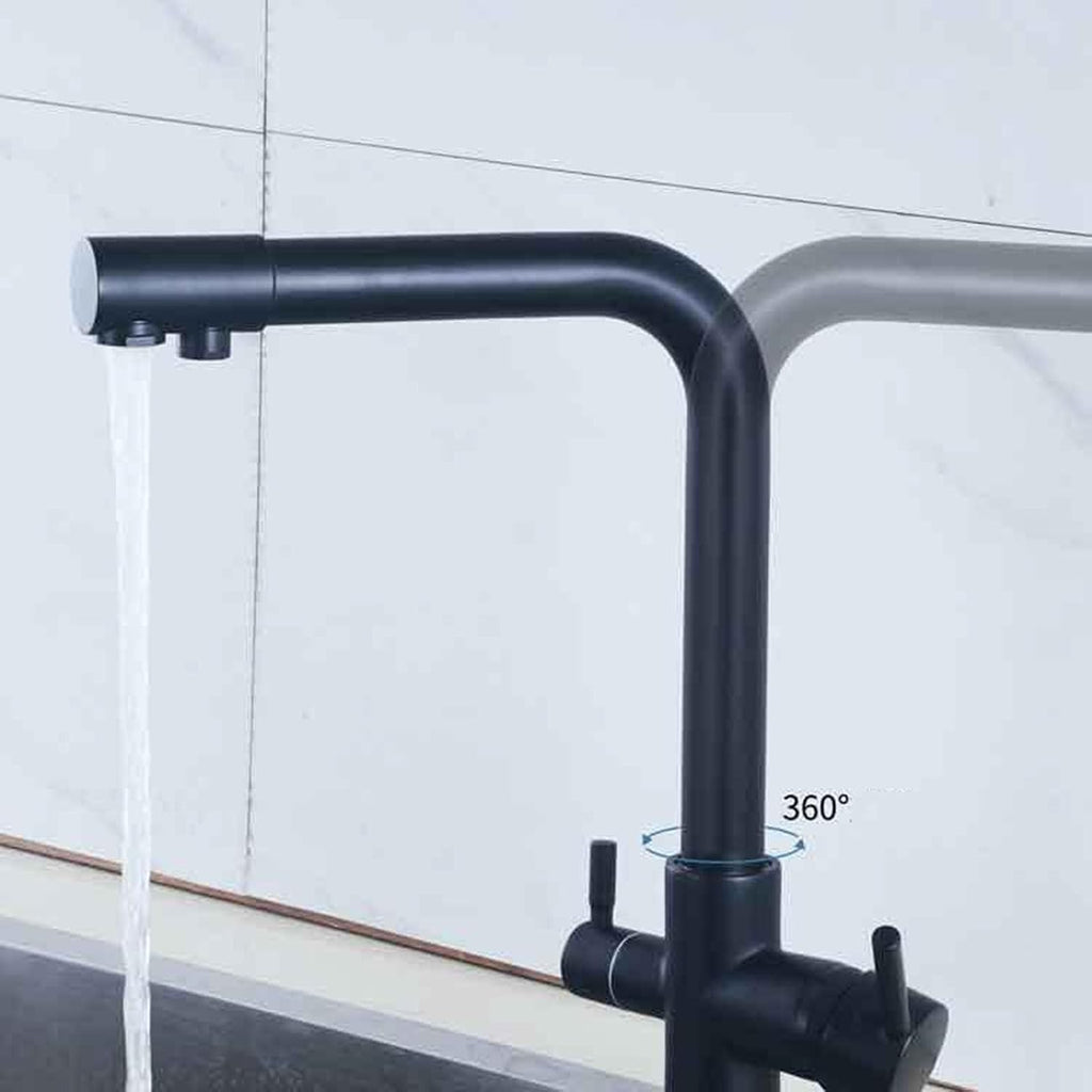 3 Way Kitchen Tap Brass, Three Way Water Filter Taps Kitchen Sink Kitchen Mixer Taps 1 Hole Swivel spout Hot Cold Water Chrome，Gold