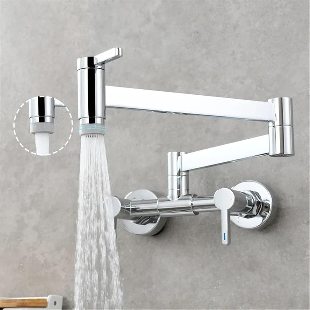 Pot Filler Tap Wall Mounted Foldable Kitchen Faucet Hot and Cold Single Hole Sink Tap Rotate Folding Spout(Chrome B)