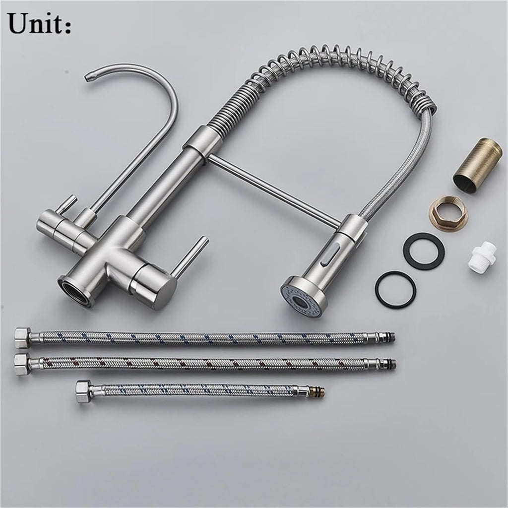 Filtered Faucet Purified Water Faucet for Kitchen Double Handles Single Hole Cold Hot Water Mixer Taps(Brushed Nickel)