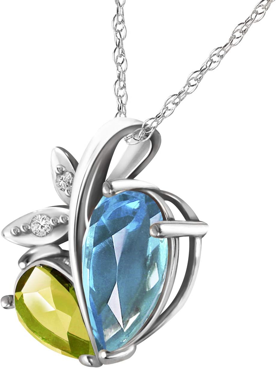 Galaxy Gold GG 5.26 CTW 14k Solid Gold Modern Heart Necklace Combination of Natural Blue Topaz, Peridot and Diamonds