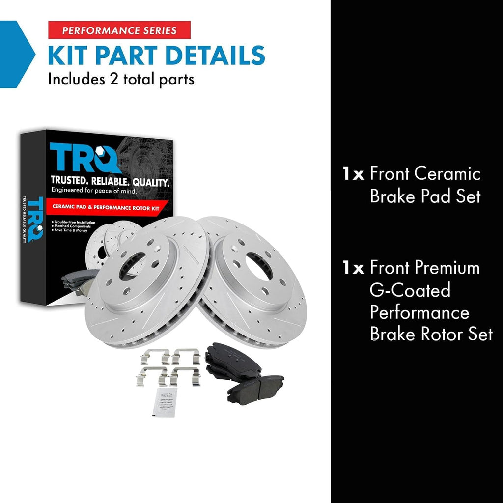 TRQ Performance Front Brake Pad and Rotor Set Ceramic Drilled Slotted Coated Rotors Compatible with 2012-2016 Buick LaCrosse 2011-2017 Regal 2013-2015 Chevrolet Malibu 2016 Malibu Limited