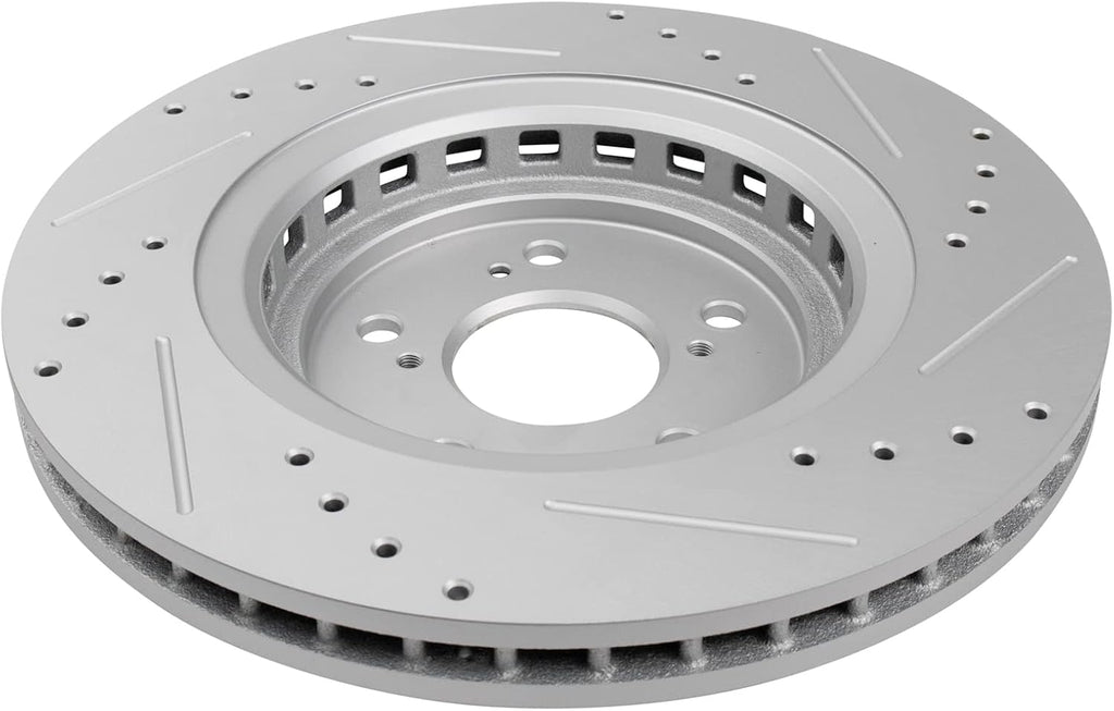 TRQ Performance Front Brake Pad and Rotor Set Ceramic G Coated Slotted Drilled Rotors Compatible with 2015-2020 Acura TLX