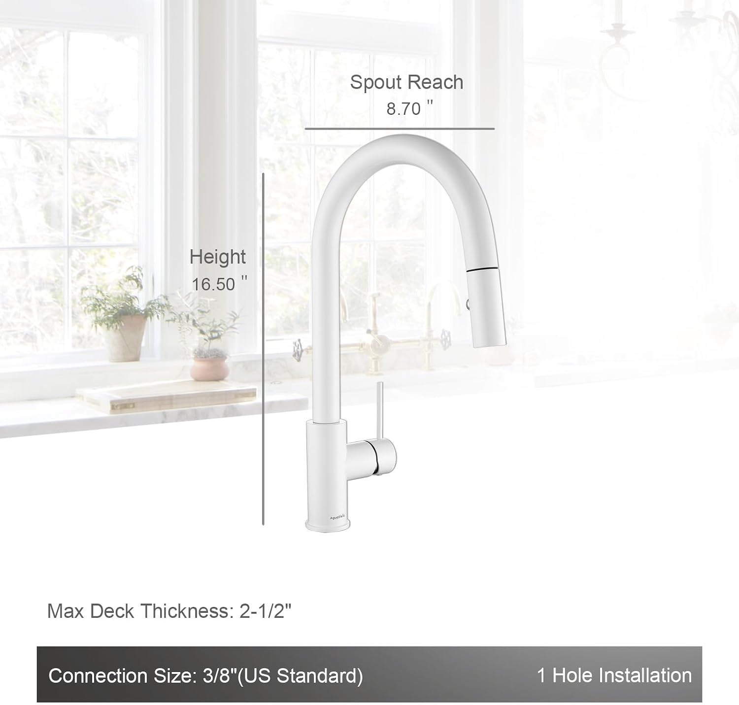 AguaStella AS60W Shiny White Kitchen Sink Faucet with Pull Down Sprayer Single Handle