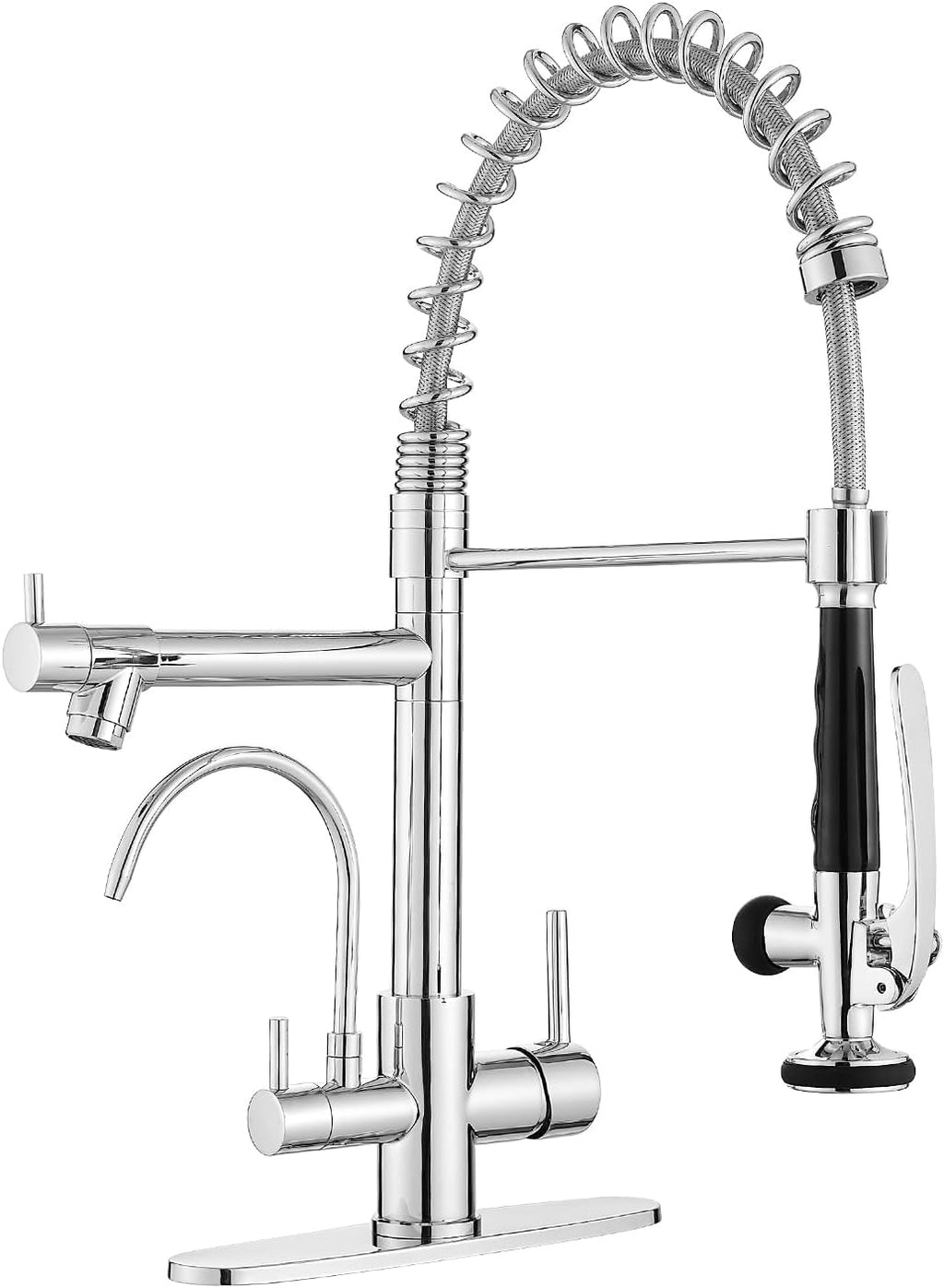 Fapully 3 in 1 Kitchen Faucet with Water Filler and Pull Down Sprayer, Chrome Commercial Kitchen Sink Faucet with Drinking Water Faucet for 1 or 3 Holes Sink