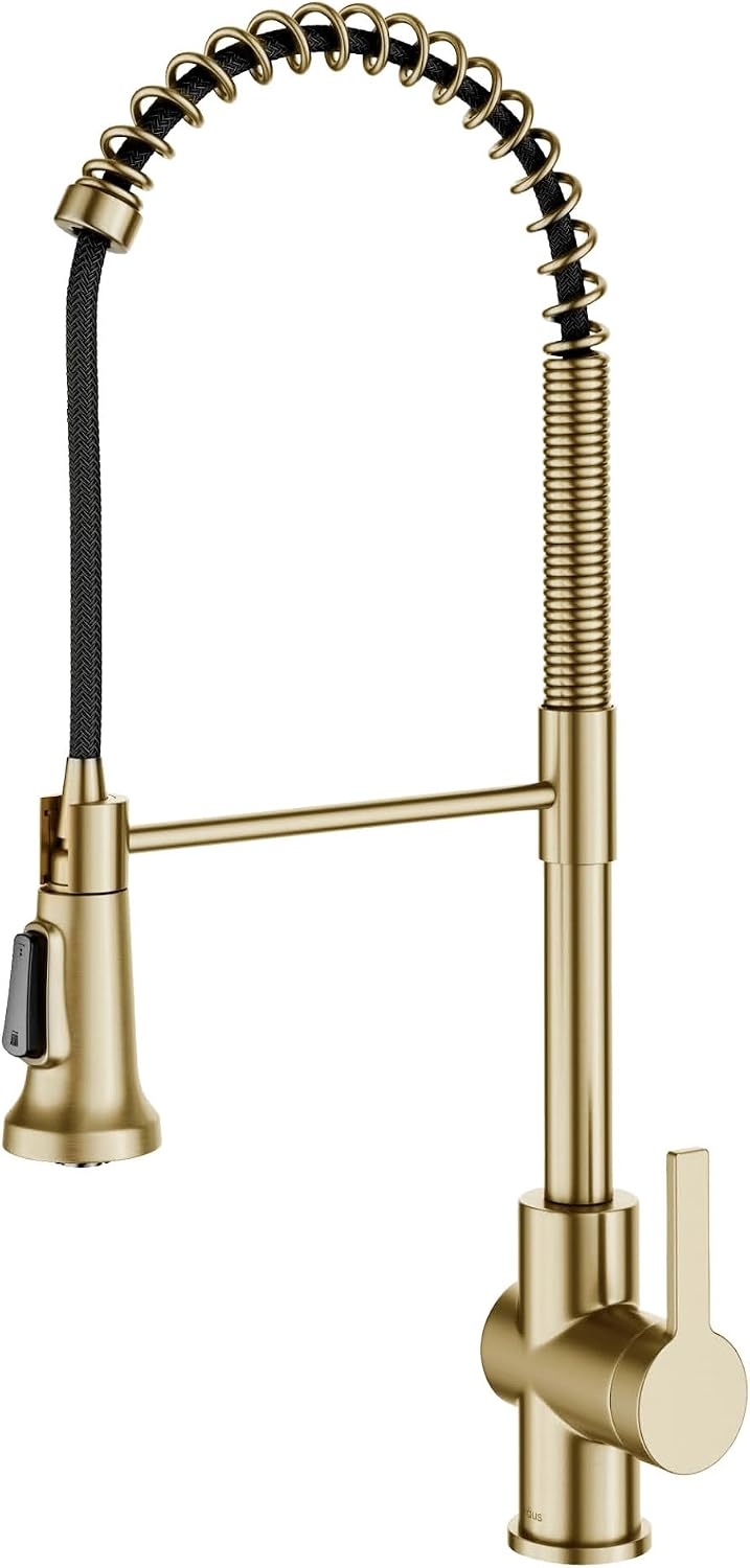 KRAUS Britt 2nd Gen Commercial Style Pull-Down Single Handle Kitchen Faucet in Spot Free Antique Champagne Bronze, KPF-1691SFACB