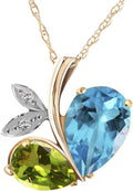 Galaxy Gold GG 5.26 CTW 14k Solid Gold Modern Heart Necklace Combination of Natural Blue Topaz, Peridot and Diamonds