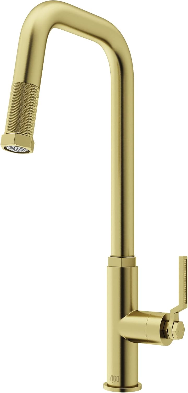 VIGO Hart Angular 18'' H Single Handle Pull-Down Spout Kitchen Faucet in Matte Brushed Gold-VG02036MG