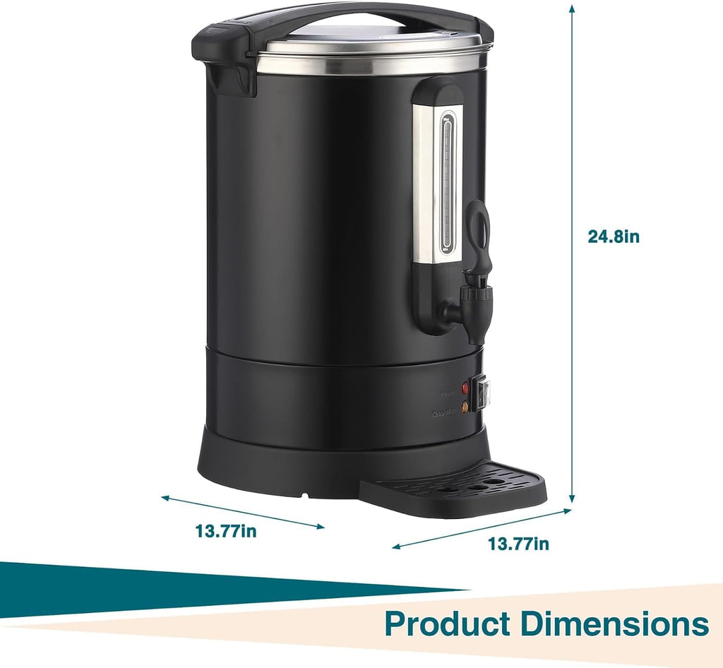 Towallmark Commercial Stainless Steel Coffee Urn 120 Cup, 18L Hot Water Dispenser with Percolator System, Two-Way Faucets for Large Events, Metallic Black Beverage Server