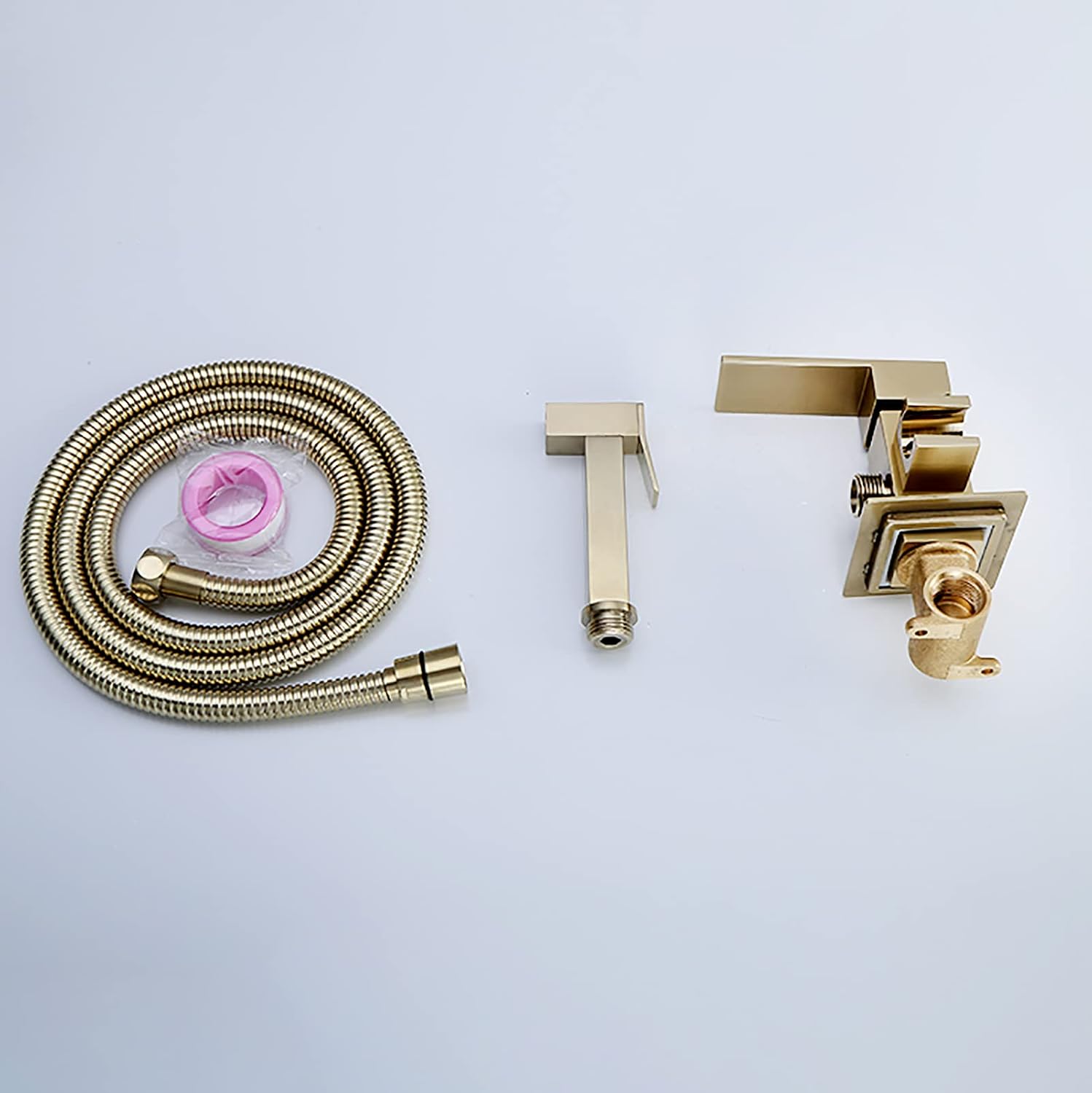 Handheld Bidet Sprayer for Toilet, Brushed Gold Wall Mounted Bathroom Cloth Diaper Set with Cold and Hot Water, Brass Kit for Bathing Pets, Feminine Hygiene
