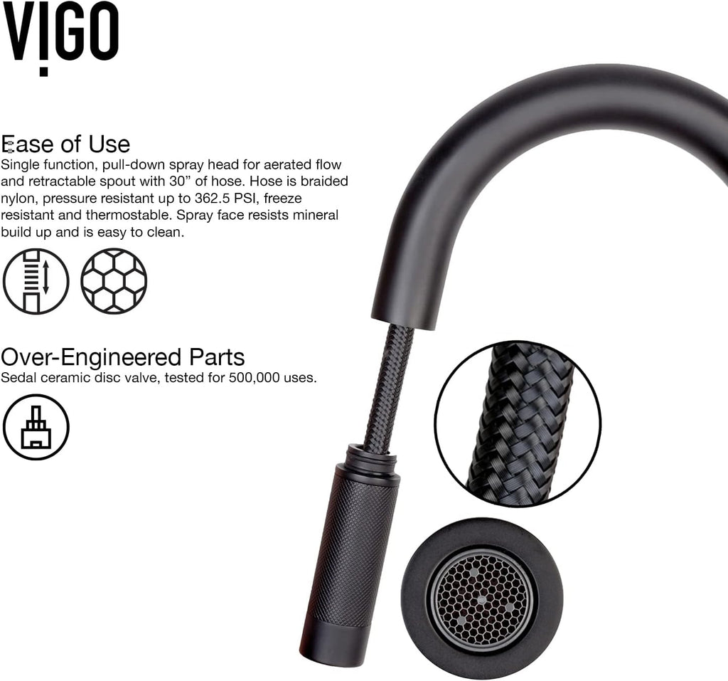 VIGO Gramercy 17'' H Single Handle Pull-Down Spout Kitchen Faucet in Matte Black-VG02008MB