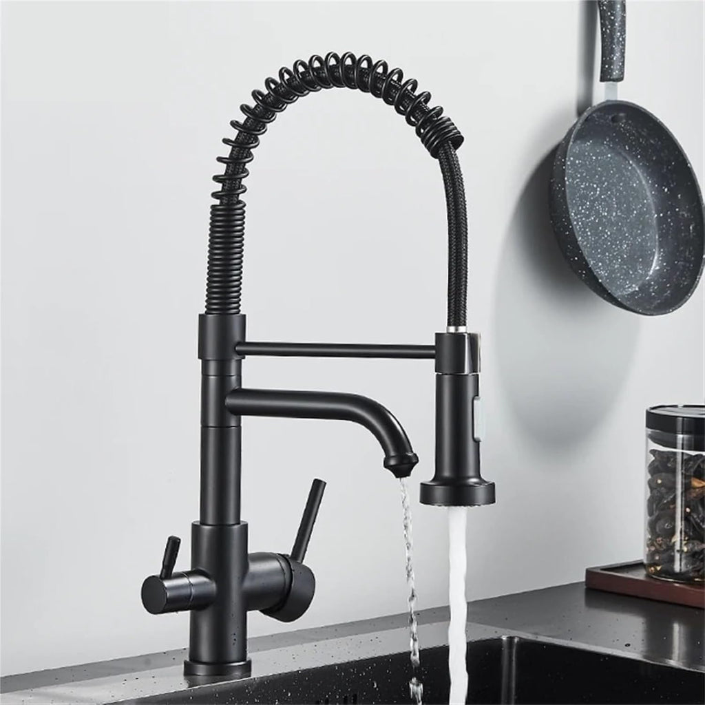 Kitchen Water Filter Faucet Dual Spout Filter Drinking Water Mixer Tap Rotation Taps(Brushed Gold)