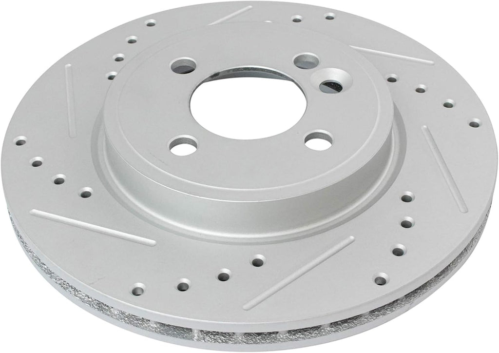TRQ Performance Front Brake Pad and Rotor Set Ceramic G Coated Drilled Slotted Rotors Compatible with 2002-2006 Mini Cooper