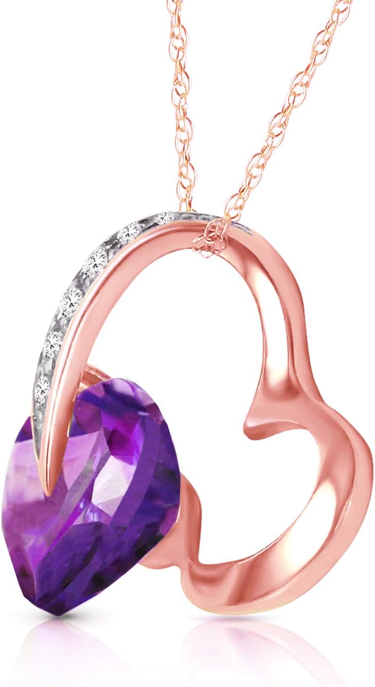 Galaxy Gold GG 3.2 CT. 14k Yellow Gold Heart Necklace with Natural Diamonds and Amethyst