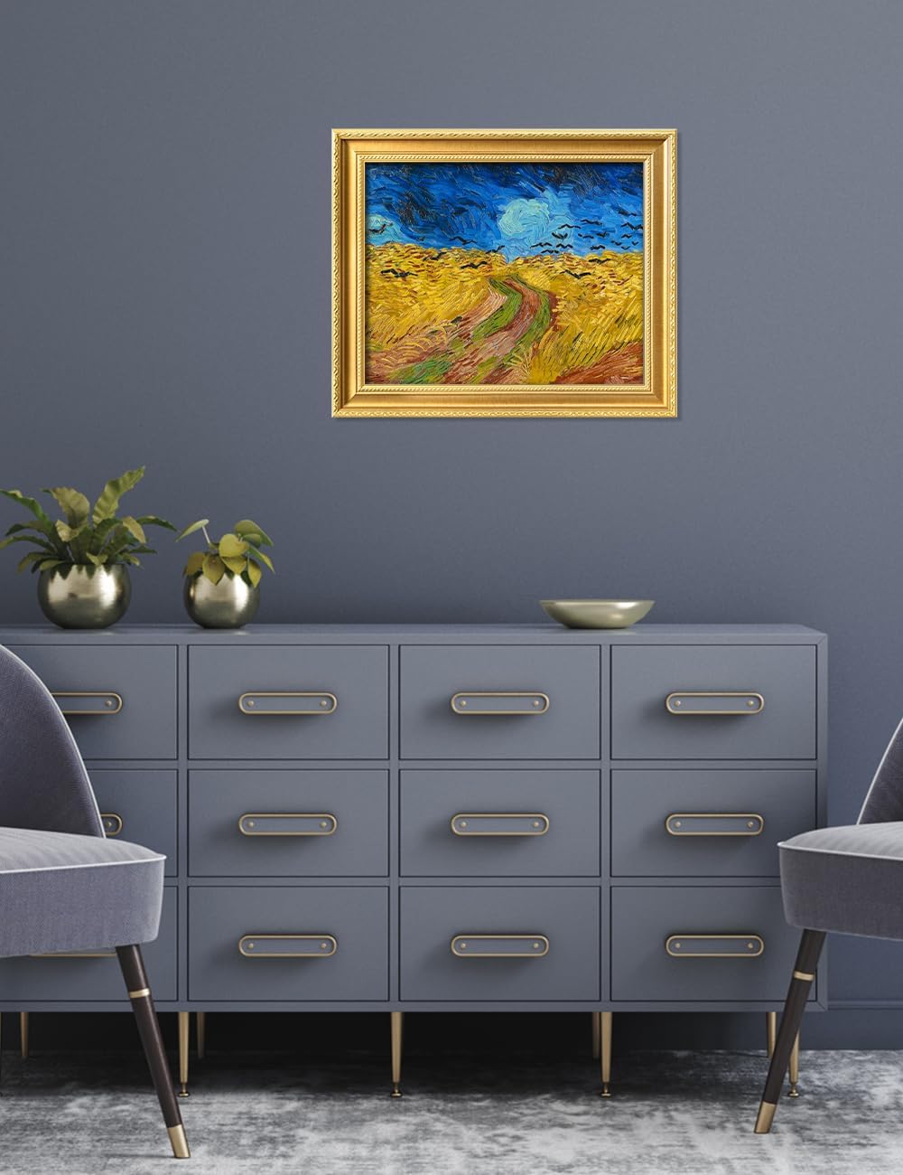 IPIC - Vincent Van Gogh's Wheat Field with Crows. Classic World Art Reproduction. Giclee Prints on Acid Free Cotton Canvas with Solid Wood Frame, Total size: W 24.8' x H 20.8'