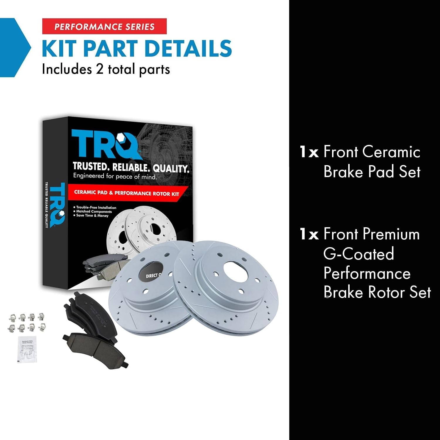 TRQ Performance Front Brake Pad and Rotor Set Ceramic Coated Drilled Slotted Vented Rotors Compatible with 07-09 Chrysler Aspen Dodge Durango 06-10 Ram 1500 11-18 Ram 1500 19-21 1500 Classic
