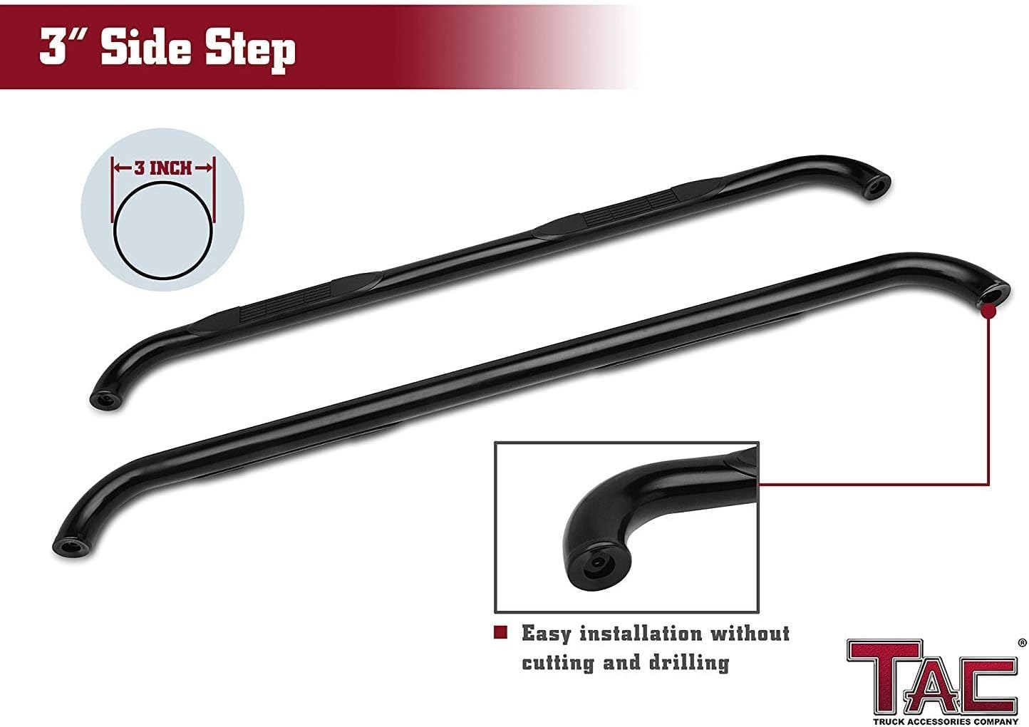 TAC Side Steps fit 2004-2008 Ford F150 Super Cab Pickup Truck 3' Black Side Bars Nerf Bars Step Rails Running Boards Off Road Automotive Exterior Accessories (2 Pieces Running Boards)
