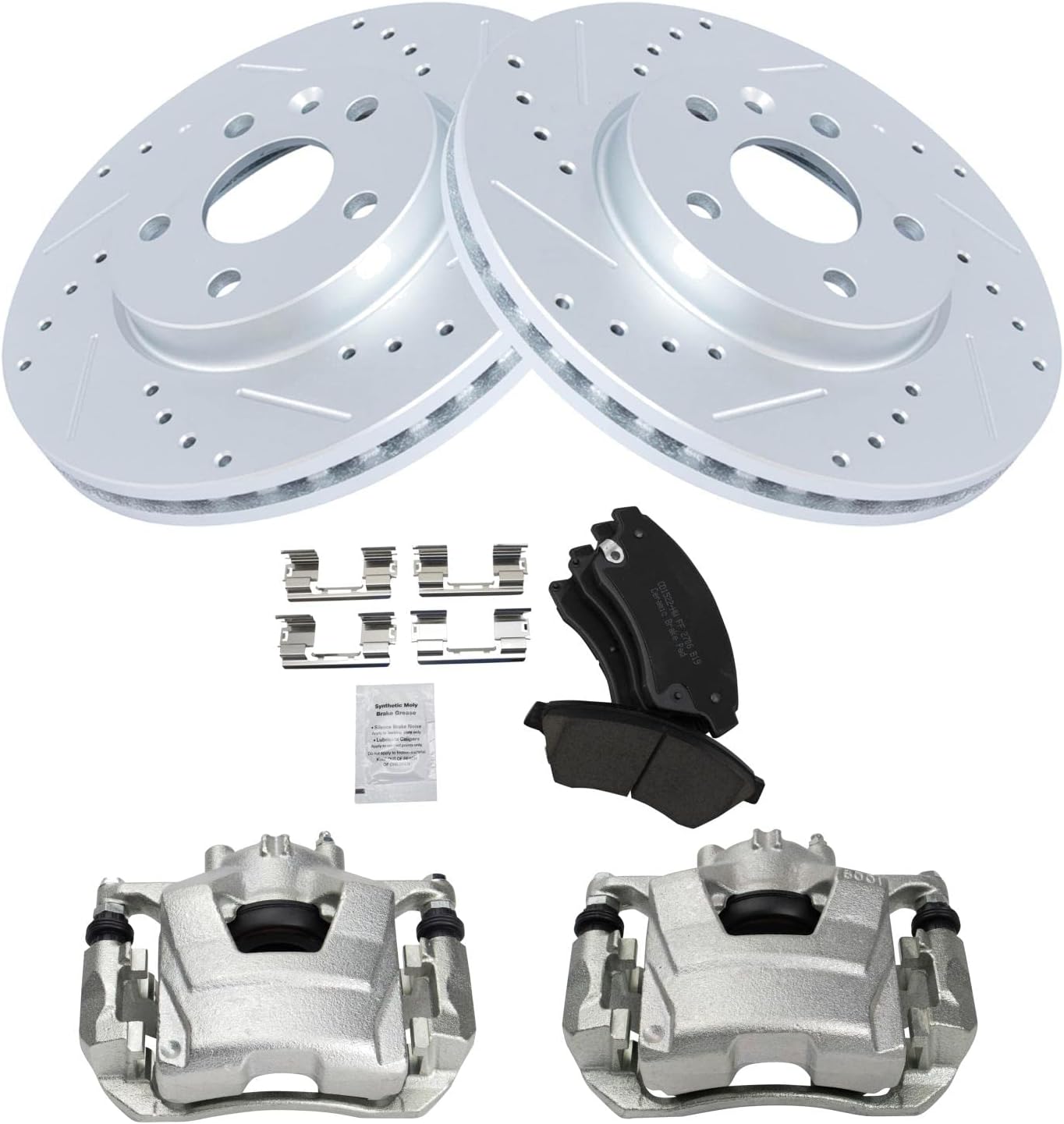 TRQ Performance Front Brake Pad and Rotor Set Ceramic Vented G Coated Rotors Calipers Compatible with 2011-2015 Chevrolet Cruze 2016 Cruze Limited 2012-2017 Sonic