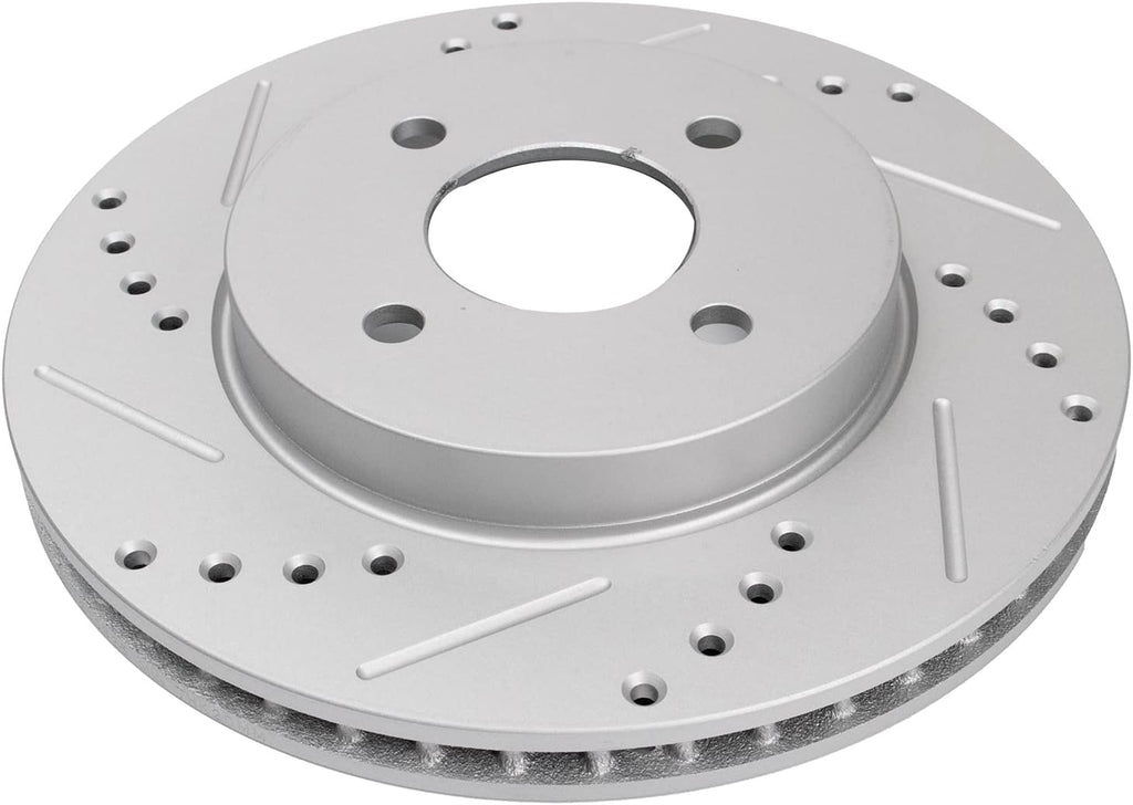 TRQ Performance Front Brake Pad and Rotor Set Ceramic Drilled Slotted Coated Rotors Compatible with 2012-2018 Nissan Versa 2014-2018 Versa Note