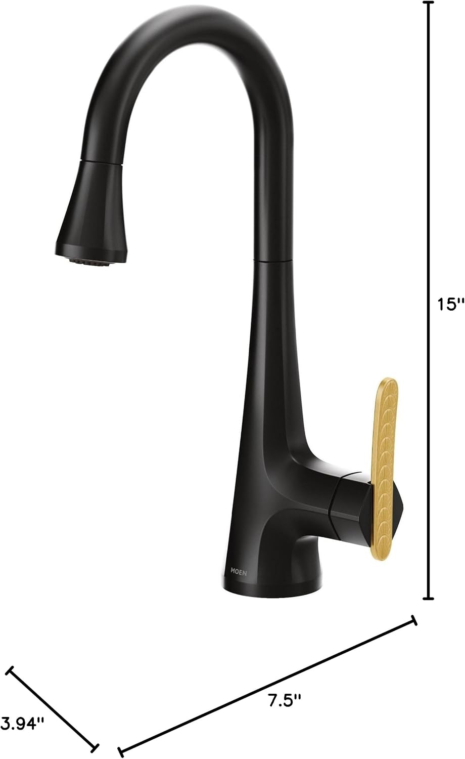 Moen S6235BL Sinema One-Handle High Arc Pulldown Bar Faucet featuring Power Clean and Reflex, Matte Black