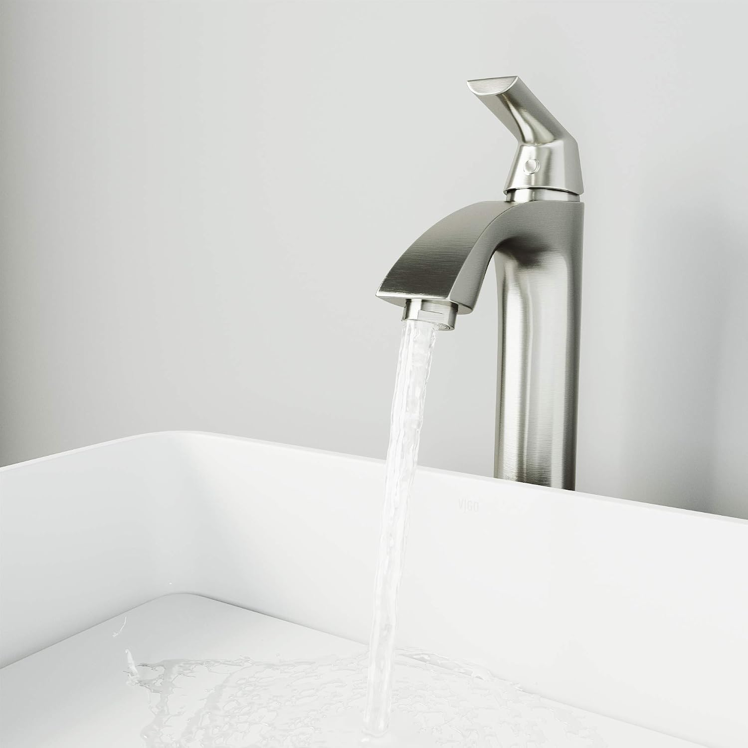 VIGO Linus Single-Handle Single-Hole Mount Vessel Bathroom Sink Faucet, 12-Inch, Brushed Nickel, Modern Design, Solid Brass, 1.2 GPM WaterSense & Ceramic Disc Valve, Corrosion-Resistant