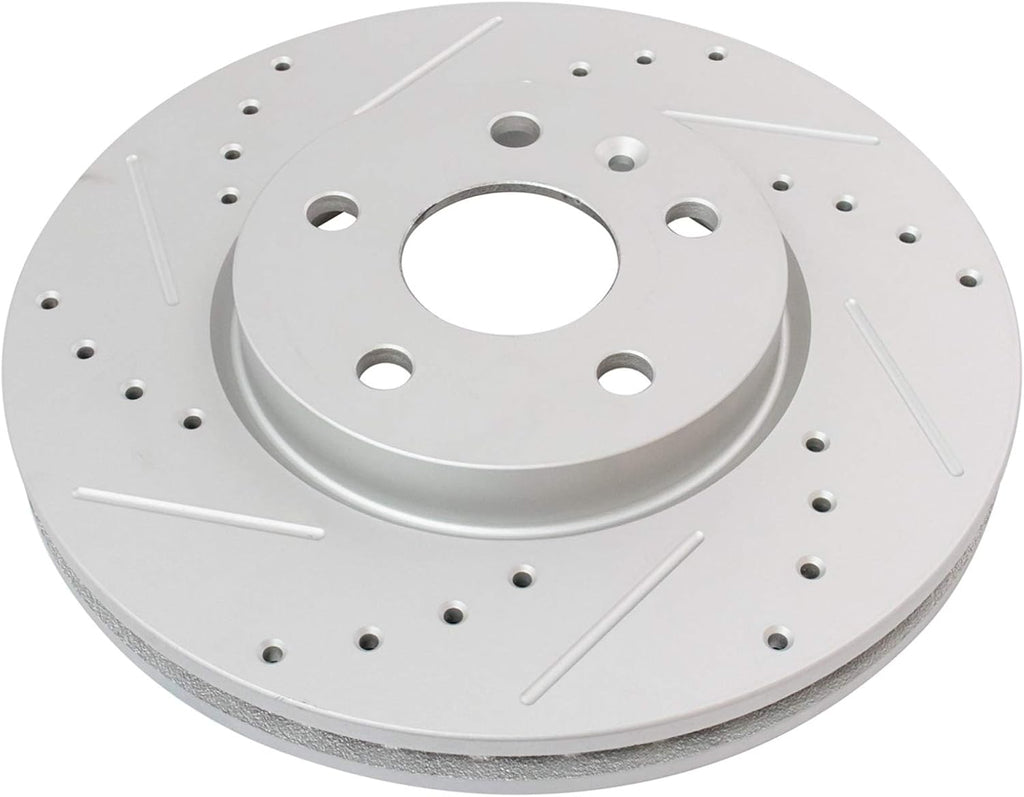 TRQ Performance Front Brake Pad and Rotor Set Ceramic Drilled Slotted G Coated Rotors Compatible with 2010-2015 Chevrolet Camaro