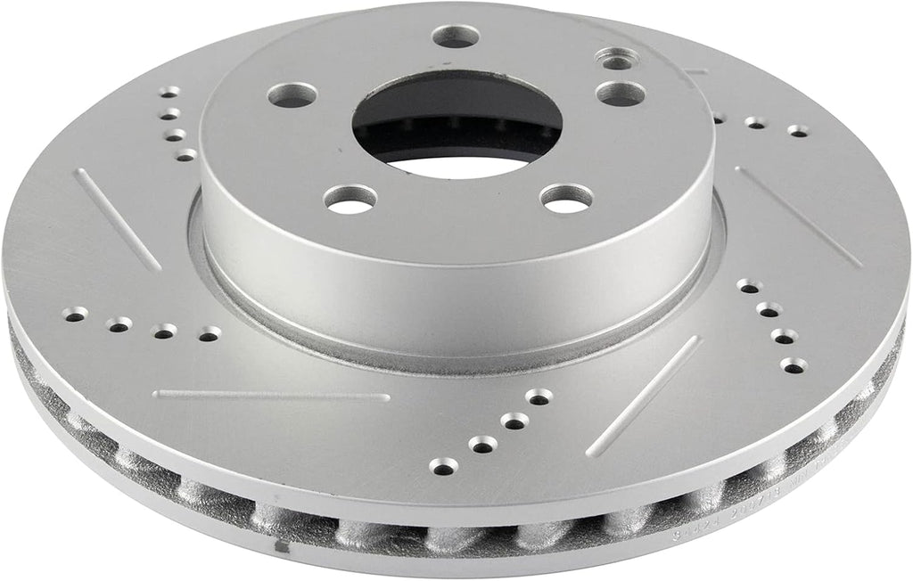 TRQ Performance Front Ceramic Brake Pad and Rotor Set Coated Drilled Slotted Compatible with 08-12 Mercedes-Benz C300 without Sport Package 12-15 Mercedes-Benz C250 without Sport Package