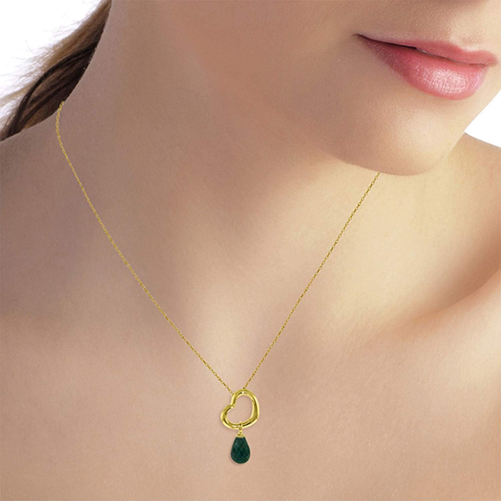 Galaxy Gold GG 14K Gold Open Heart with Genuine Emerald Drop Pendant Necklace