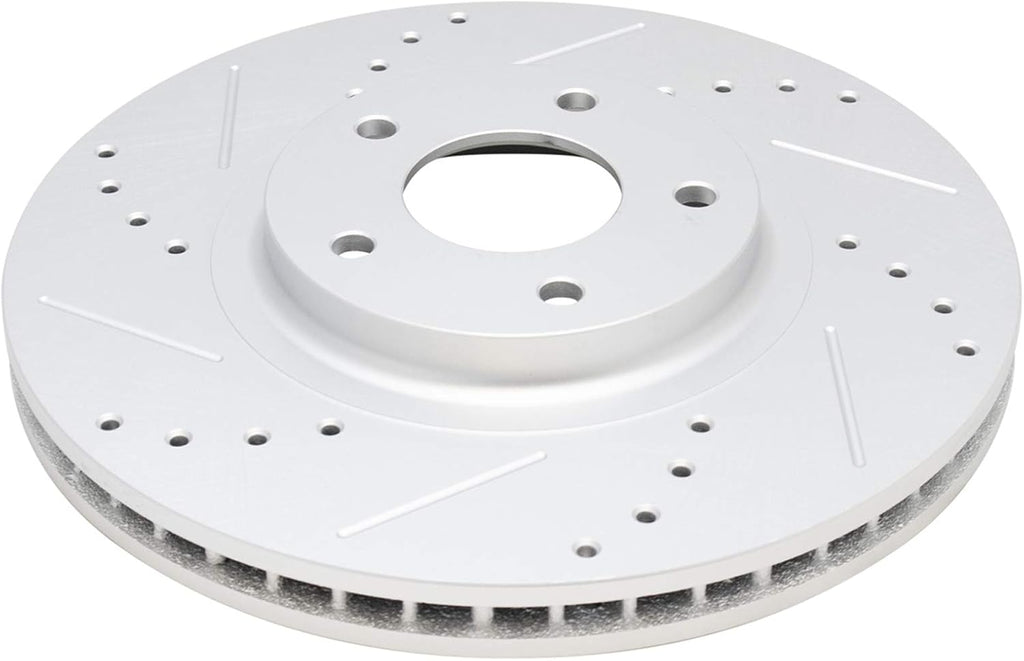 TRQ Performance Front Brake Pad and Rotor Set Ceramic Drilled Slotted G Coated Vented Rotors Compatible with 2003-2007 Nissan Murano
