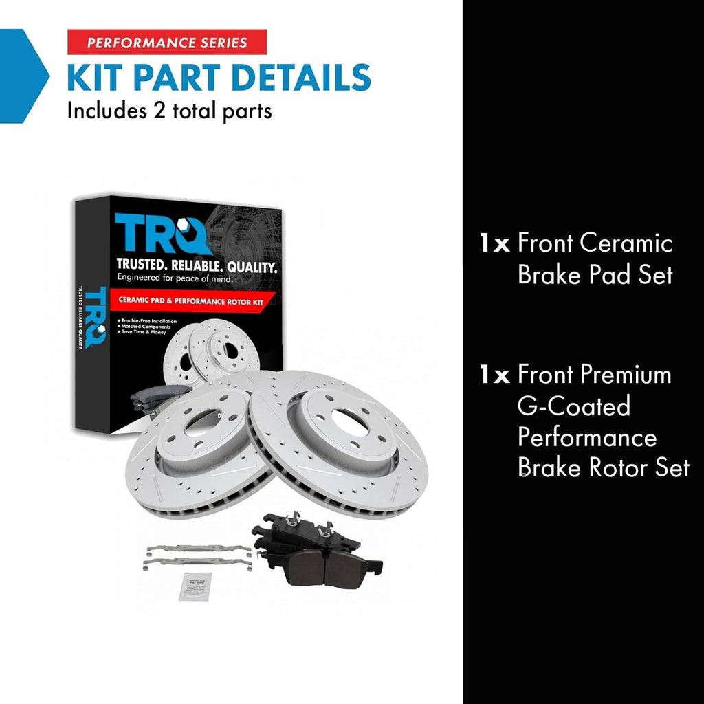 TRQ Performance Front Brake Pad and Rotor Set Ceramic Coated Drilled Slotted Rotors Compatible with 2012-2020 Dodge Durango Jeep Grand Cherokee