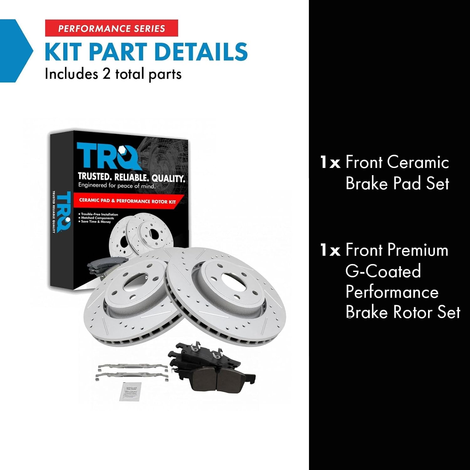 TRQ Performance Front Brake Pad and Rotor Set Ceramic Coated Drilled Slotted Rotors Compatible with 2012-2020 Dodge Durango Jeep Grand Cherokee
