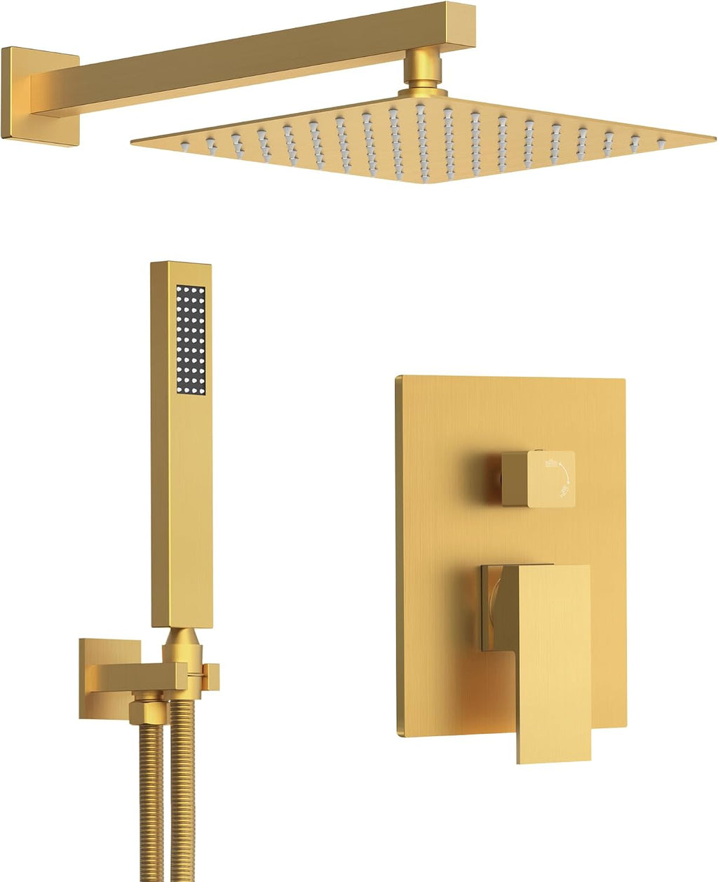 10 Inch Shower Faucet Set, High Pressure Rainfall Shower Head and Handheld Sprayer Combo, Brushed Gold