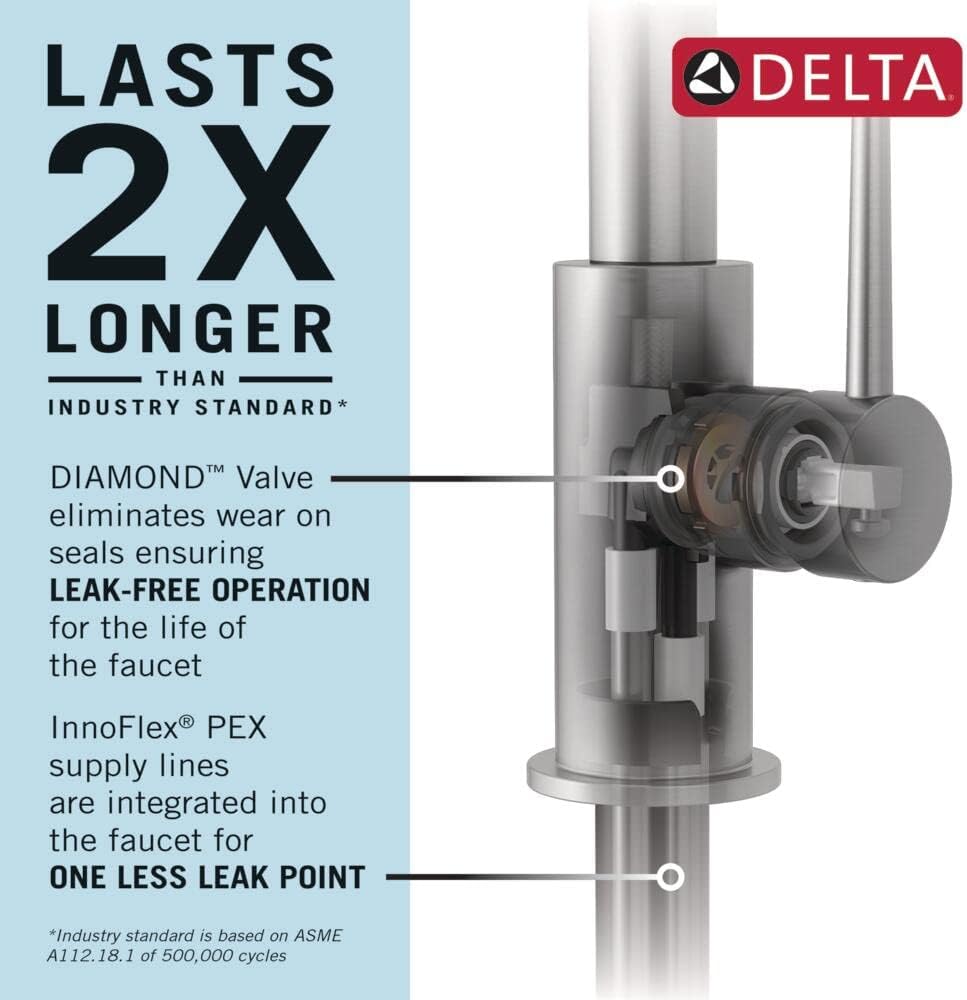 Delta Leland Chrome Kitchen Faucet with Pull Down Sprayer, Traditional Single Hole Kitchen Sink Faucet, Single Handle, Chrome 9178-DST