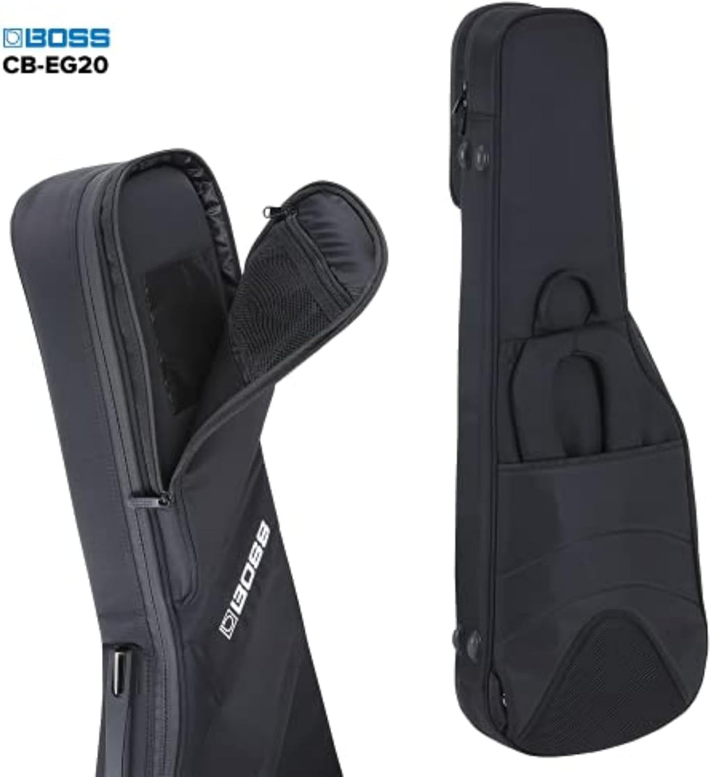 BOSS CB-EG20 – Premium Protection, Lightweight Semi-Rigid Guitar Gig Bag – Thick Internal Padding – Backpack Straps for Easy Transport – Accessories Pockets and Heavy-Duty Zippers